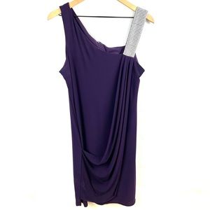 Scarlet Nite Rhinestone Shoulder Purple Cocktail Dress